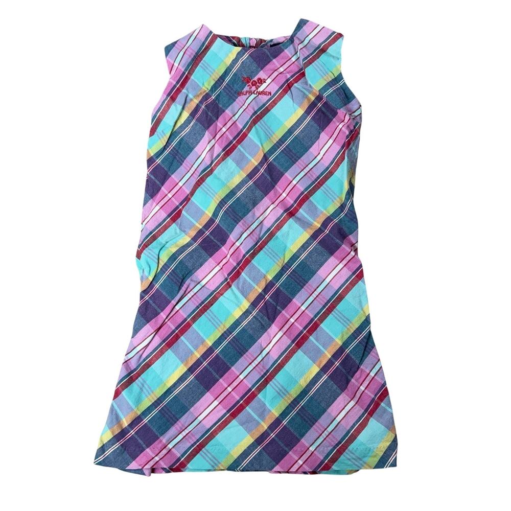 Ralph Lauren Tunic Teens 5 Multicolor Plaid Sleeveless 100% Cotton Embroidered